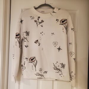 Abercrombie & Fitch White Crewneck Sweatshirt with Floral & Sketch Print